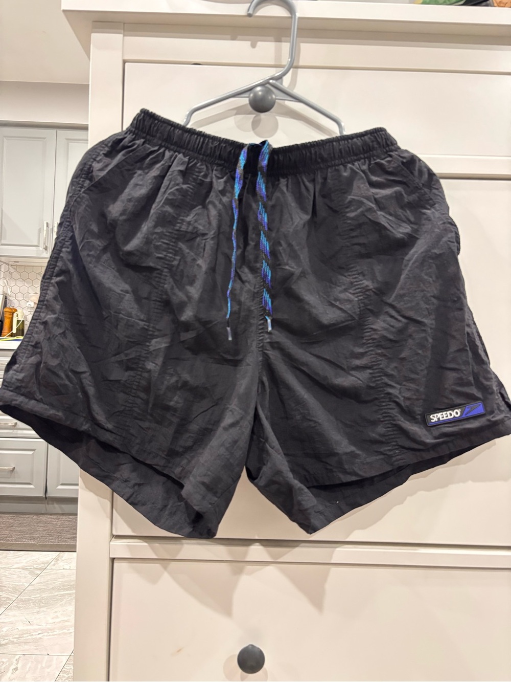 Speedo Black Swim Shorts with Blue Accent Drawstring